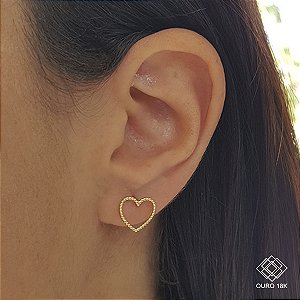 Brinco Coração Esferas Ouro 18k