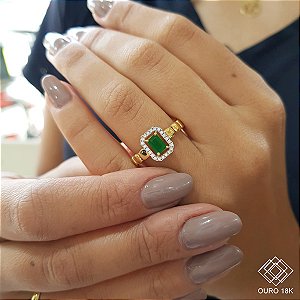 Anel Ouro 18k Zircônia Verde