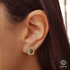 Brinco Quadrado Ouro 18k Zircônias