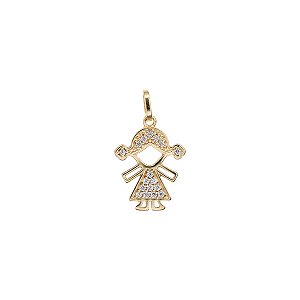 Pingente Menina Ouro 18k Zircônia