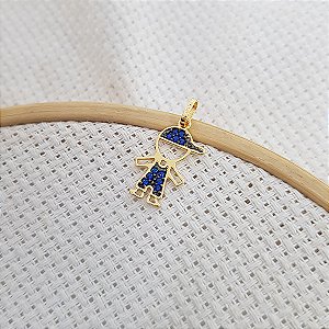 Pingente Menino Ouro 18k Zircônia Azul