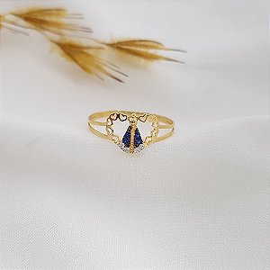 Anel Nossa Senhora Ouro 18k Zircônia