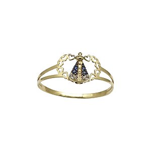 Anel Nossa Senhora Ouro 18k Zircônia