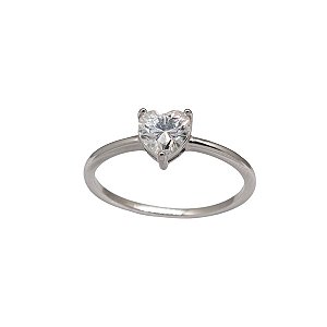Anel Solitário Coração Prata 925 Moissanite