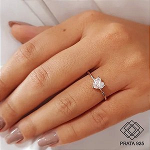 Anel Solitário Coração Prata 925 Moissanite