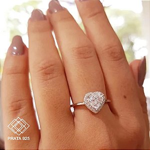 Anel Coração Prata 925 Moissanite