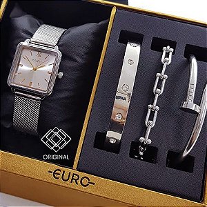 Kit Relógio Euro Feminino Prata Eu2035zcb/k4k