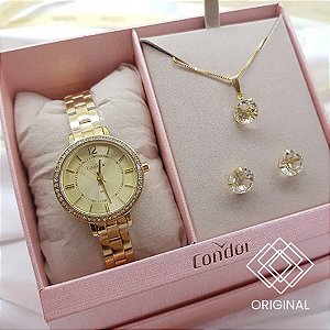 Kit Relógio Condor Feminino Dourado Co2035oak/k4x