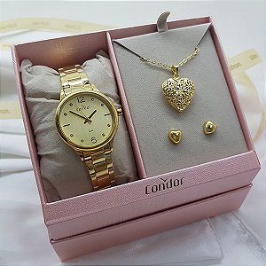 Kit Relógio Condor Feminino Dourado Co2035nzr/k4x