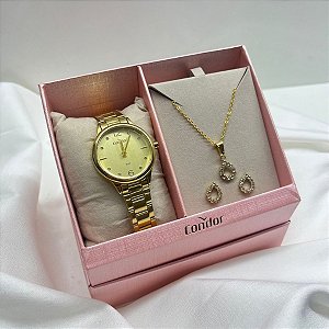 Kit Relógio Condor Feminino Dourado Co2035nzr/k4x