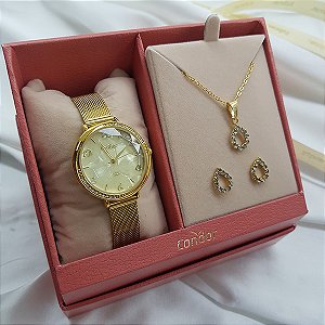 Kit Relógio Condor Feminino Dourado Co2035nzv/k4x