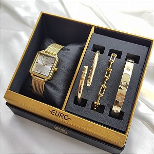 Kit Relógio Euro Feminino Dourado Eu2035zcc/k4k