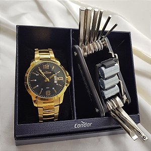 Kit Relógio Condor Masculino Dourado Co2115ncs/k4p