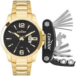 Kit Relógio Condor Masculino Dourado Co2115ncs/k4p