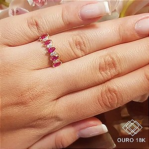 Anel Navete Ouro 18k Rubi e Diamante