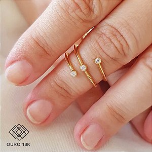 Anel Falange 3 Aros em Ouro 18k e Diamante Laboratório