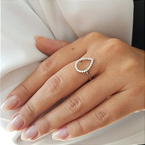 Anel Gota Vazado Prata 925 Zircônias