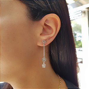 Brinco Franja Flores em Prata 925