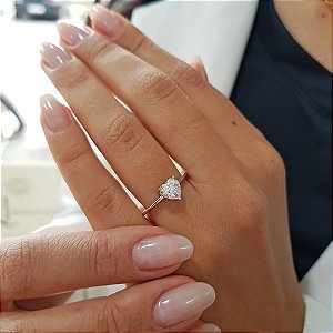 Anel Solitário Coração Prata 925 Moissanite