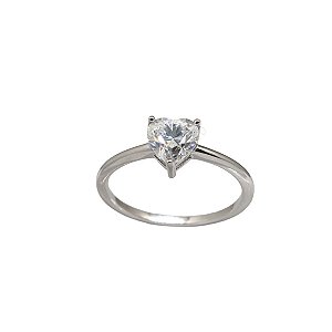 Anel Solitário Coração Prata 925 Moissanite