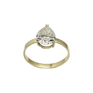 Anel Solitário Gota Ouro 18k e Moissanite