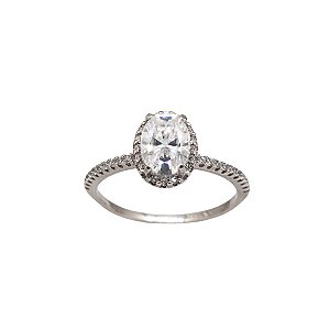 Anel Solitário Oval Prata 925 Zircônias