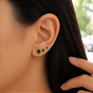 Kit 3 Pares Brinco Ponto de Luz Zircônia Verde Ouro 18k
