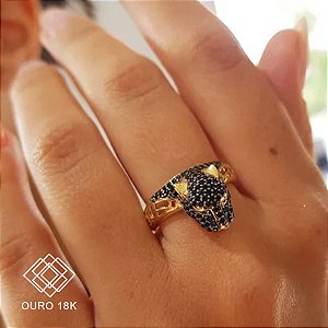 Anel Pantera em Ouro 18k e Zircônias