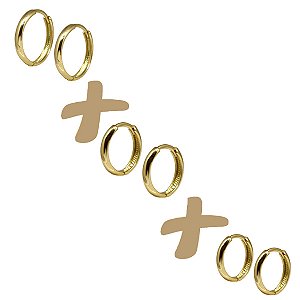 Kit 3 Pares Brinco Argola Ouro 18k