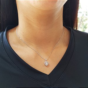 Gargantilha Coração em Prata 925 e Zircônias