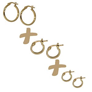 Kit 3 Pares Brinco Argola Ouro 18k