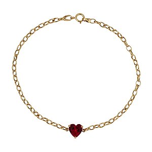 Pulseira Coração Zircônia Vermelha Ouro 18k