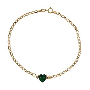 Pulseira Coração Zircônia Verde Ouro 18k