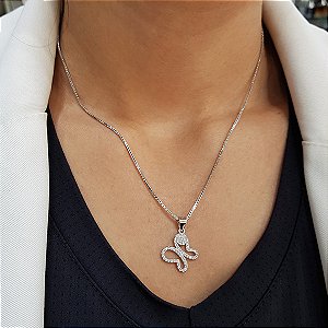 Kit Cordão e Pingente Borboleta em Prata 925