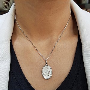 Kit Cordão e Pingente Nossa Senhora de Fátima Prata 925