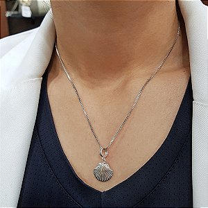 Kit Cordão e Pingente Concha Prata 925