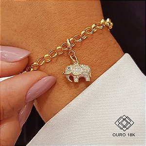Pulseira Berloque Elefante em Ouro 18k