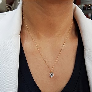 Kit Cordão e Pingente Coração Zircônia Ouro 18k