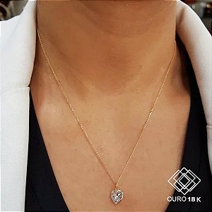 Kit Cordão e Pingente Coração Zircônia Ouro 18k