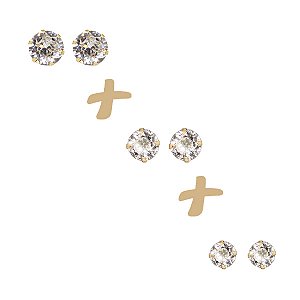 Kit 3 Pares Brinco Ponto de Luz Zircônia Branca Ouro 18k