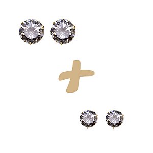 Kit 2 Pares Brinco Ponto de Luz Branco Ouro 18k