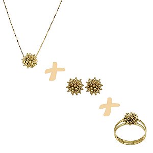 Conjunto 3 peças - Brinco, Gargantilha e Anel Ouro 18k