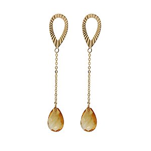 Brinco Gota Citrino em Ouro 18k