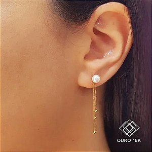 Brinco Franja em Ouro 18k e Pérolas