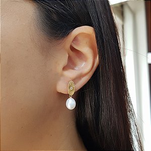 Brinco Gota em Ouro 18k e Pérola
