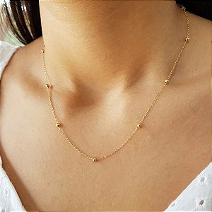 Gargantilha Elo Português Esferas Ouro 18k