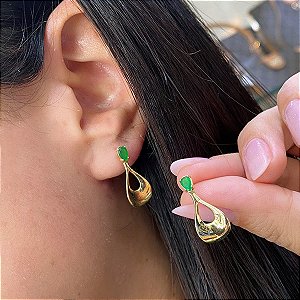 Brinco Gota em Ouro 18k Zircônia Verde