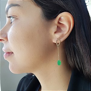 Brinco Gota Jade em Ouro 18k