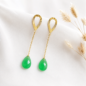 Brinco Gota Jade em Ouro 18k