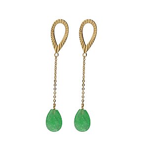 Brinco Gota Jade em Ouro 18k